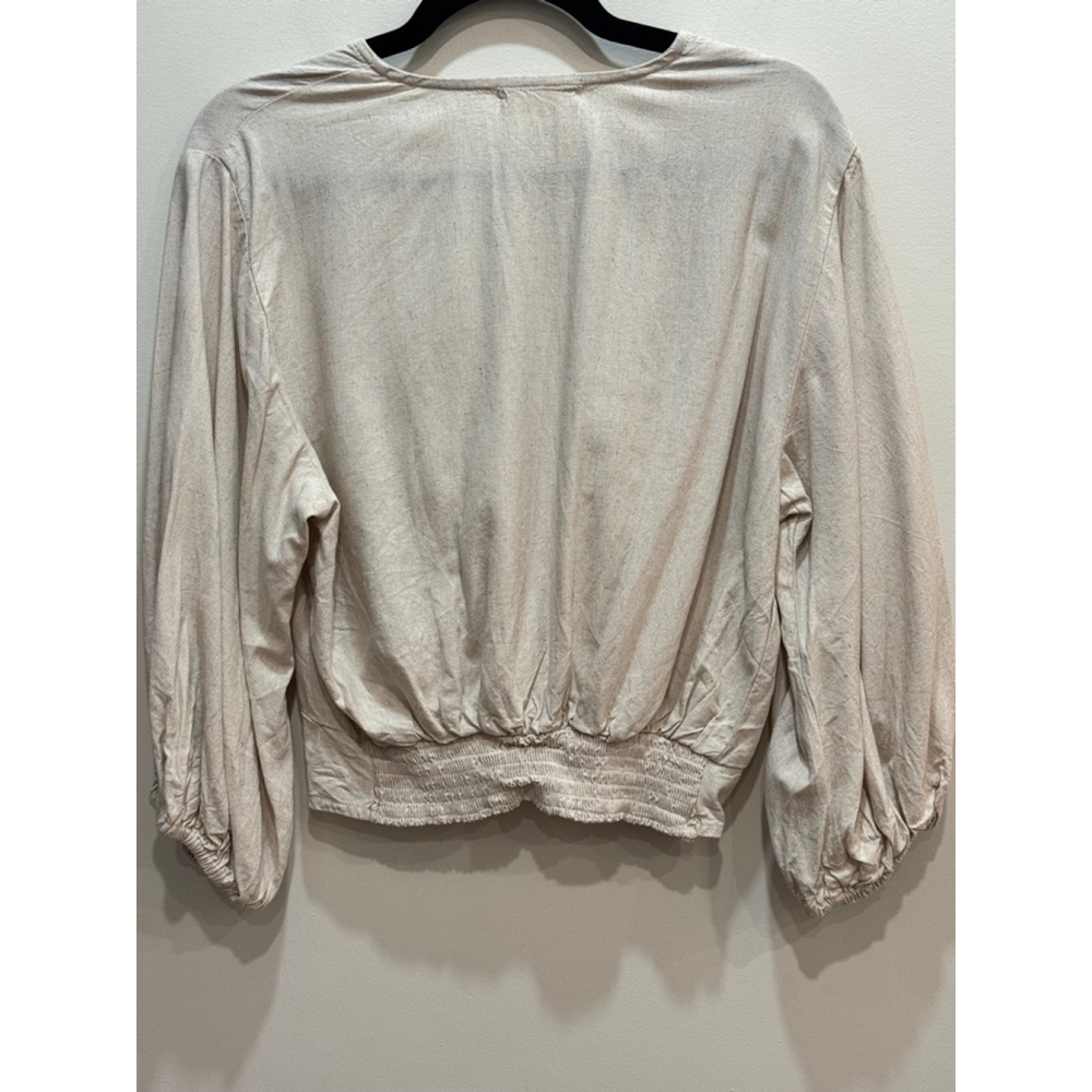 4OUR DREAMERS Beige Linen Wrap Crop Top XL Minimalist Boho Cottage Beach - Picture 5 of 10